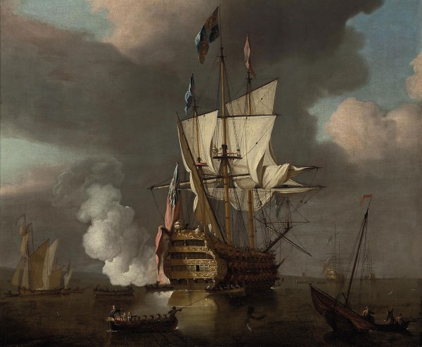 The flagship Royal Sovereign saluting at the Nore by Peter Monamy